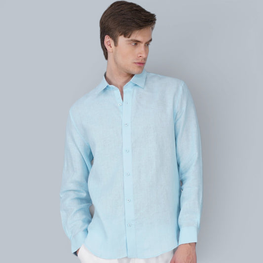 Averon Blue Pure Linen Shirt