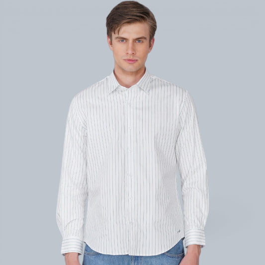 Echelon White Striped Giza Satin Shirt