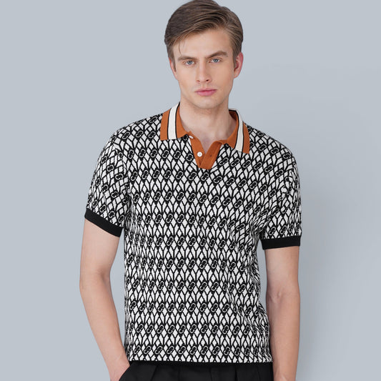 Refined Black German Jacquard Polo