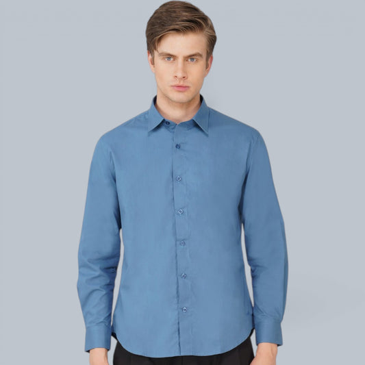 The Riviera Steel Blue Cotton Shirt