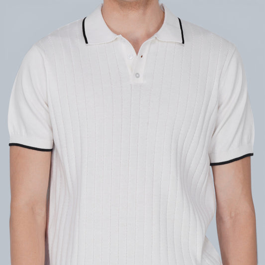 Imperial White German Knit Polo