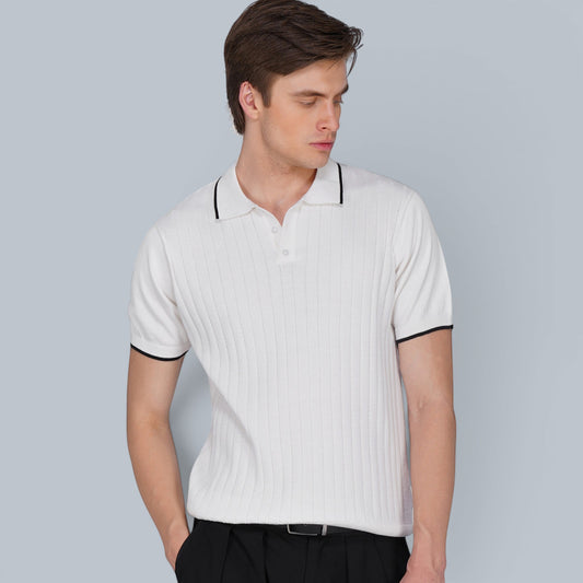 Imperial White German Knit Polo