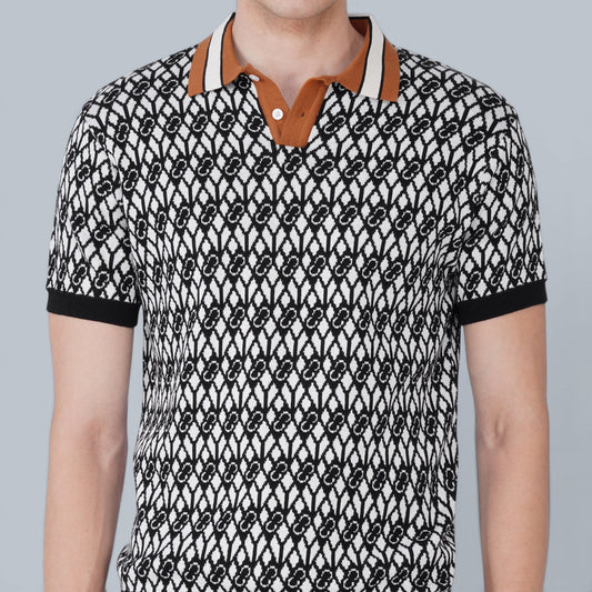 Refined Black German Jacquard Polo