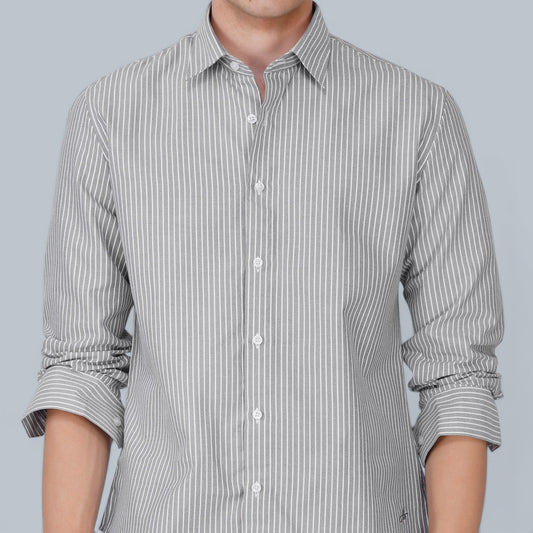 Serano Grey Striped Oxford Shirt
