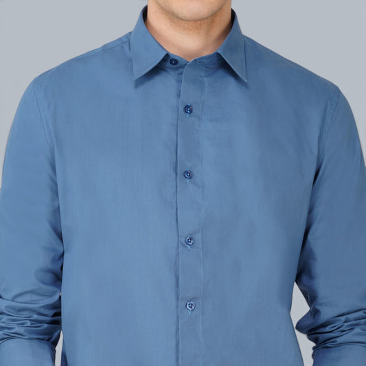 The Riviera Steel Blue Cotton Shirt