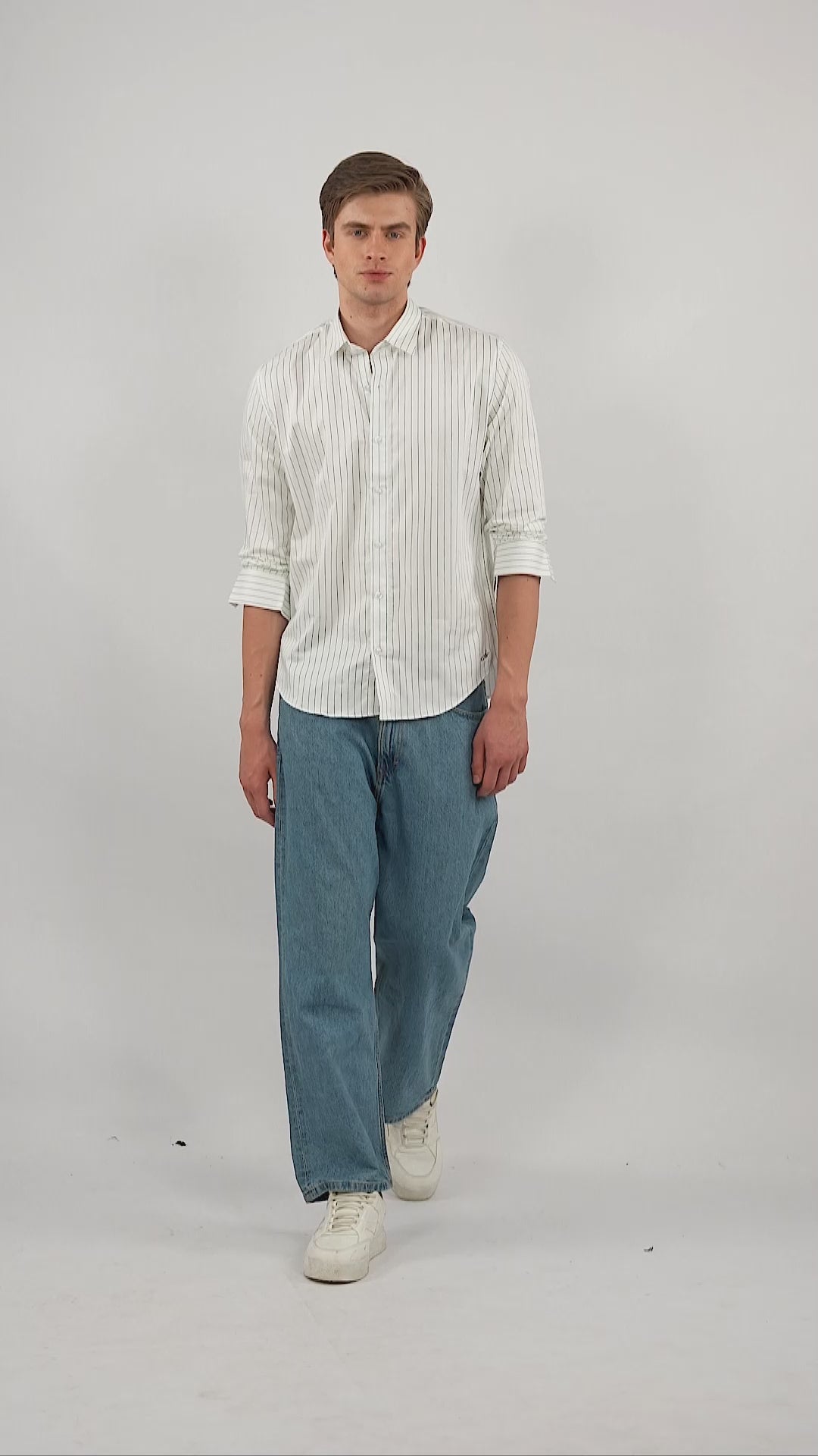 Echelon White Striped Giza Satin Shirt