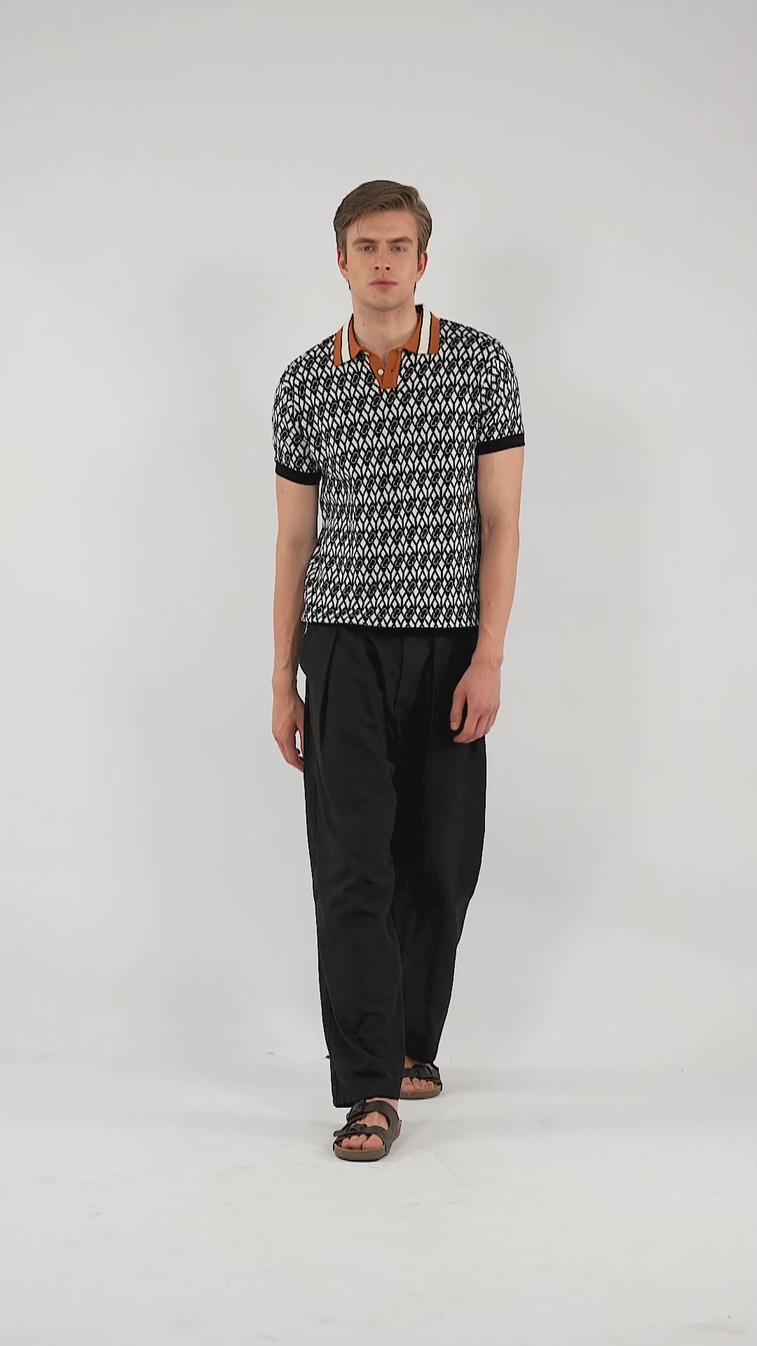 Refined Black German Jacquard Polo